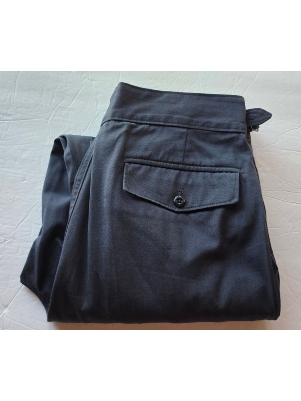 Todd Snyder Gurkha Trousers 32x32 Navy Italian Cotton Pleated Side Buckle